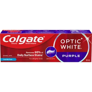 Colgate Optic White Purple Toothpaste, Whitening Mint Paste, 90 mL - Removes 95% Stains, Vegan