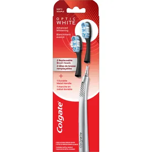 Colgate Optic White Replaceable Head Toothbrush Starter Kit with 2 Brush Heads for Brighter Smiles
