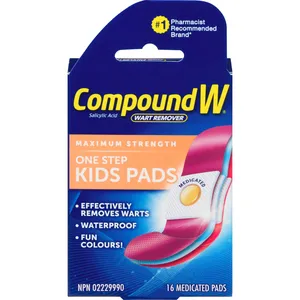 Compound W Maximum Strength Kids Pads - Safe Salicylic Acid Wart Remover for Ages 3 and Up