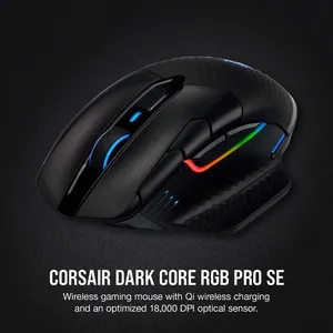 Corsair Dark Core RGB PRO SE Wireless Gaming Mouse - 18,000 DPI, RGB Backlighting, Qi Wireless Charging