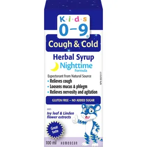 Cough & Cold Herbal Syrup Nighttime for Kids - Natural Expectant, Relieves Cough & Mucus, Raspberry Flavor