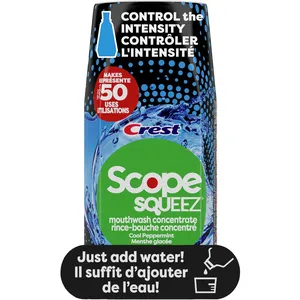 Crest Scope Squeez Mouthwash Concentrate, Cool Peppermint Flavor, 50 mL Bottle for Fresh Breath