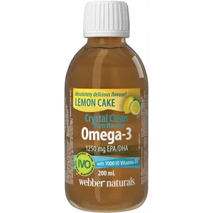 Crystal Clean Omega-3 Lemon Cake 1250mg EPA/DHA with 1000 IU Vitamin D3 â€“ Non-GMO, Natural Flavor
