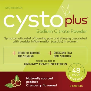Cystoplus Sodium Citrate Powder for Cystitis Relief - Cranberry Flavor, Easy to Use, Canadian Made