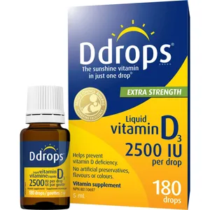 Ddrops Adult 2500 IU Vitamin D3 Liquid Drops, 180 Drops for Bone and Immune Health
