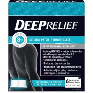 Deep Relief Extra Strength Ice Cold Pain Relief Patch for Muscles and Joints, Menthol Infused