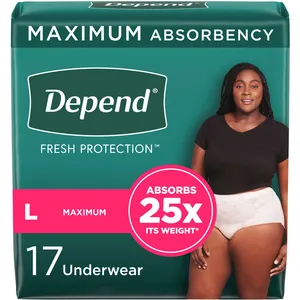 Depend FIT-FLEX Incontinence Underwear for Women, Maximum Absorbency, Large, Blush Color