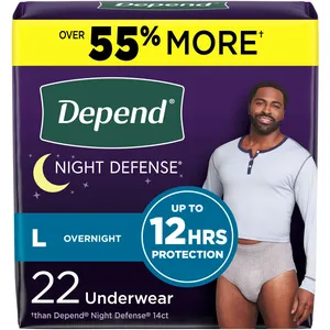 Depend Night Defense Adult Incontinence Underwear for Men, Large, Grey - Overnight Protection