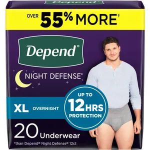 Depend Night Defense Extra-Large Disposable Incontinence Underwear for Men, Grey, 20 Count