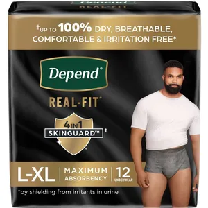 Depend Real Fit Incontinence Underwear for Men, Large/Extra-Large, Maximum Absorbency, Black/Grey