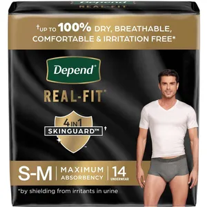 Depend Real Fit Incontinence Underwear for Men, Maximum Absorbency, Small/Medium, Black & Grey