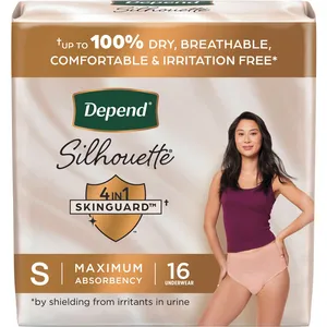 Depend Silhouette Women's Incontinence Underwear, Small, Maximum Absorbency, Black, Pink, Berry