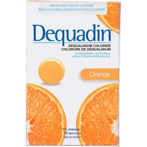 Dequadin Dequalinium Chloride Orange Lozenges - 16 Count for Sore Throat Relief