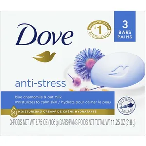 Dove Anti-Stress Beauty Bar 3 Count - Gentle Cleanser with Blue Chamomile & Oat Milk Scent