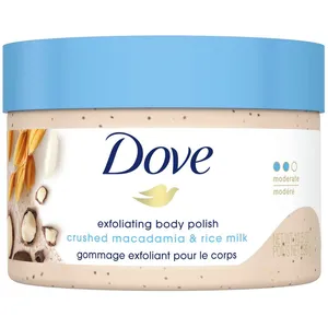 Dove Crushed Macadamia & Rice Milk Exfoliating Body Polish 298g for Soft, Smooth Skin