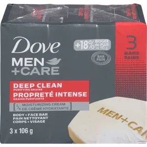 Dove Men+Care Deep Clean Body and Face Bar - 3 Pack with Â¼ Moisturizing Cream for Strong Skin