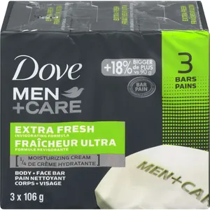 Dove Men+Care Extra Fresh Body and Face Bar, 106g Pack of 3, Hydrating Cleanser for Refreshing Skin