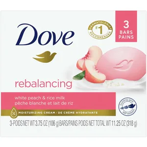 Dove Rebalancing Beauty Bar with Peach & Rice Milk - Gentle Cleanser for Soft Skin, 1/4 Moisturizing Cream