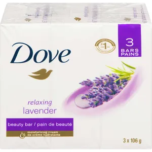 Dove Relaxing Lavender Beauty Bar for Dry Skin 106g, 3 Count - Moisturizing, Gentle Cleanser