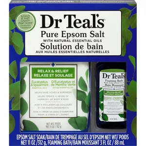 Dr Teal's Eucalyptus Holiday Set - Relaxing Epsom Salt & Foaming Bath Gift for Active Adults