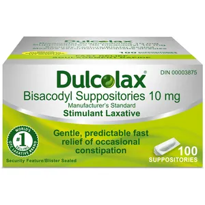 Dulcolax 10 MG Suppositories 100 CT - Fast Relief of Occasional Constipation for Adults & Kids
