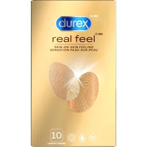 Durex Real Feel Latex Free Condoms - Extra Lubricated, Natural Skin-on-Skin Feeling for Pleasure