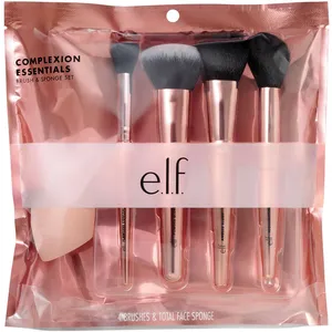 E.L.F. Cosmetics Complexion Essentials Brush & Sponge Set - Pinky-Peach Makeup Tools for Flawless Skin