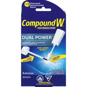 Effective Compound W Dual Power Wart Removal System for Common & Plantar Warts, 12 Pads, 10ml Liquid