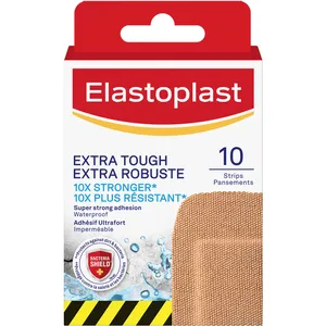 Elastoplast Extra Tough Waterproof XL Bandages - Super Strong Adhesion, Durable Protection, Bacteria Shield