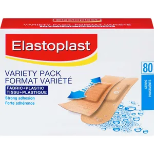 Elastoplast Fabric + Plastic Variety Pack - 80 Breathable & Water-Resistant Bandages for All Needs