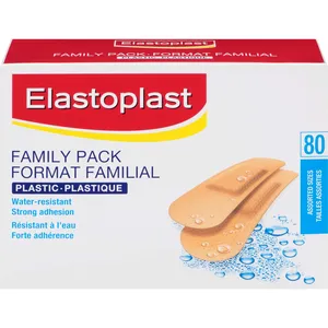 Elastoplast Family Pack - 80 Water-Resistant Bandages for Minor Wounds, Strong Adhesion, Breathable