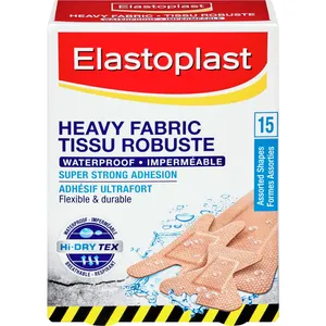 Elastoplast Heavy Fabric Waterproof Adhesive Bandages - 15 Assorted Shapes for All Wound Types