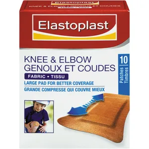 Elastoplast Knee & Elbow Fabric Adhesive Bandages, 10 Strips - Flexible, Breathable Protection