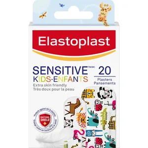 Elastoplast Sensitive Kids Adhesive Bandages, 20 Assorted Animal Shapes, Hypoallergenic, Latex-Free