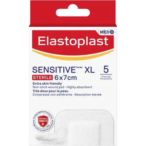 Elastoplast Sensitive XL Dressings - Extra Skin Friendly Plasters for Post-Operative Wounds, 6x7 cm
