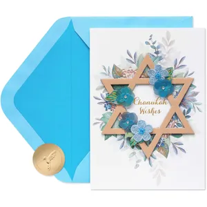 Elegant Hanukkah Card with Star of David, Blue Envelope, and Warm Wishes for Holiday Joy