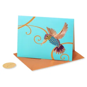 Elegant Papyrus Blank Card with Gem Hummingbird Design - Teal, 6 x 4.5 inches