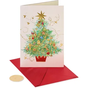 Elegant Papyrus Christmas Card with Embossed Tree, Foil Accents, and Gems - 5x7 Size