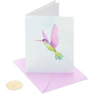 Elegant Papyrus Hummingbird Birthday Card â€“ Happy Wishes, 4.125 x 5.5 in, Watercolor Design