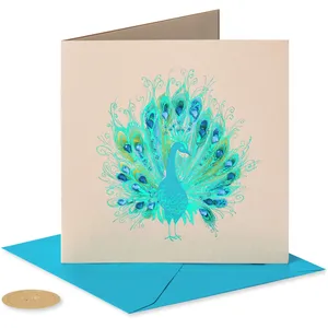 Elegant Peacock Blank Card by Papyrus - 5.75"x5.75" - Foil & Gem Embellished with Unique Seal