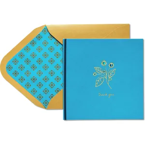 Elegant Teal Papyrus Thank You Card with Gold Foil & Gems, 5.25" Square, Simply Wonderful
