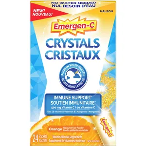 Emergen-C Crystals Orange Flavour - Immune Support & Energy Boost, No Water Needed, 24 Pack