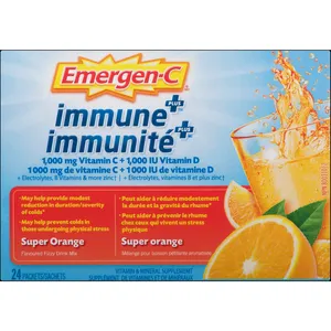 Emergen-C Immune+ Super Orange Fizzy Drink Mix, 24 Servings, Vitamin C & Mineral Supplement