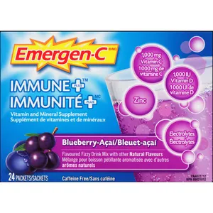 Emergen-C Immune+ Vitamin C & Mineral Supplement, Blueberry Acai Flavor, 24 Packets