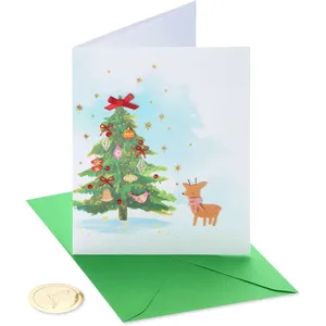 Enchanting Papyrus Christmas Card - Most Wonderful Time of the Year, Green Envelope, 4.5 x 6 in