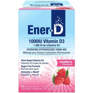 Ener-D Raspberry Vitamin D3 Multivitamin Drink Mix - Sugar Free, Plant Based, Non-GMO, 7 Vitamins
