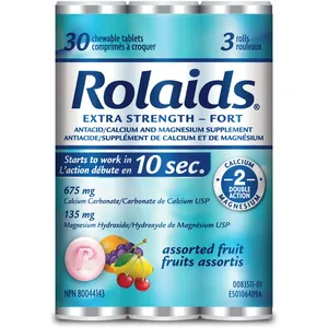 Extra Strength Fruit Flavored Rolaids Antacids - Calcium & Magnesium Supplement for Fast Relief