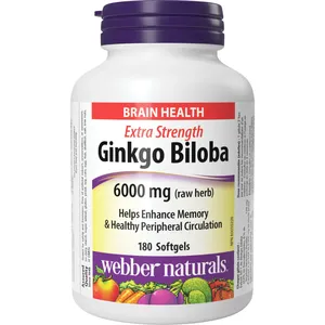 Extra Strength Ginkgo Biloba 6000 mg Supplement for Enhanced Memory and Circulation