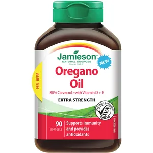 Extra Strength Oregano Oil with Vitamin D & E Softgels - 180 mg, 80% Carvacrol, Supports Immunity