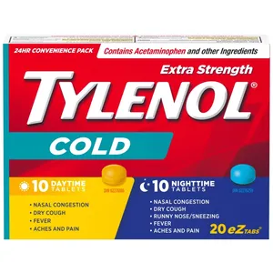 Extra Strength Tylenol Cold Relief Day/Night EZTabs, 20/40 Tablets, Fast Relief for Cold Symptoms